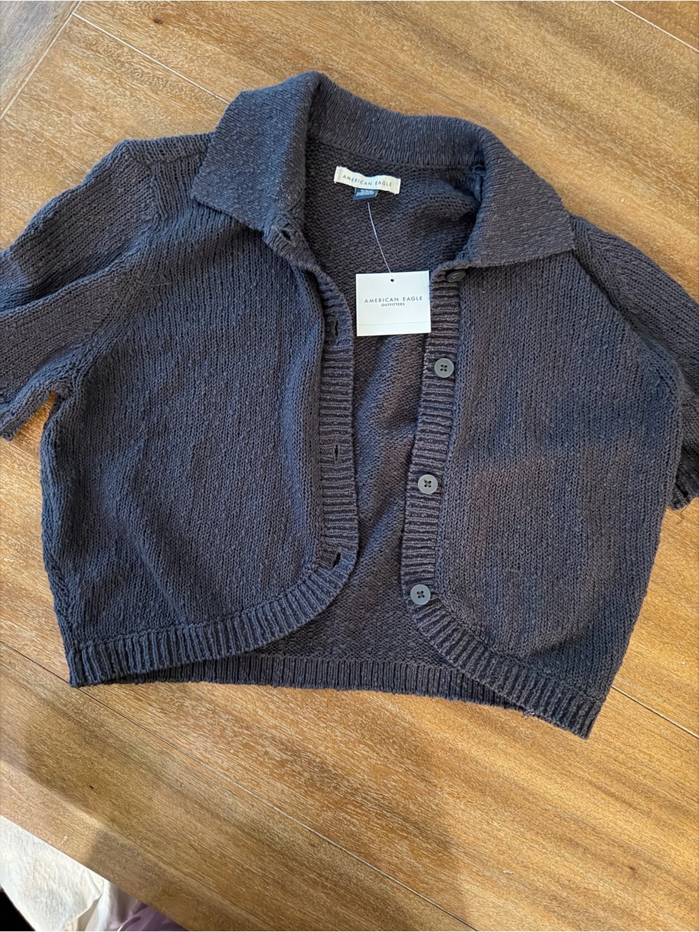 American Eagle Outfitters Cropped Button Cardigan - Navy